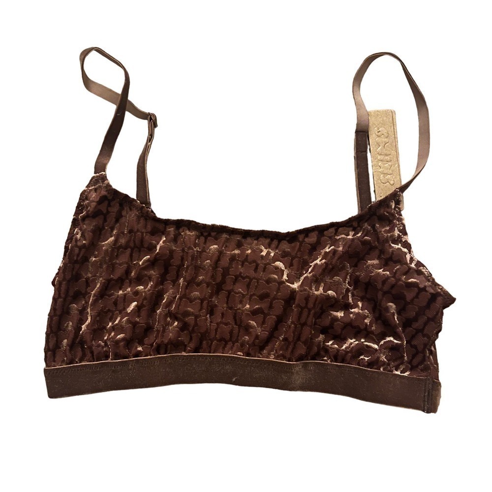 Skims XXS Logo Velvet Bralette Chestnut Brown NWT